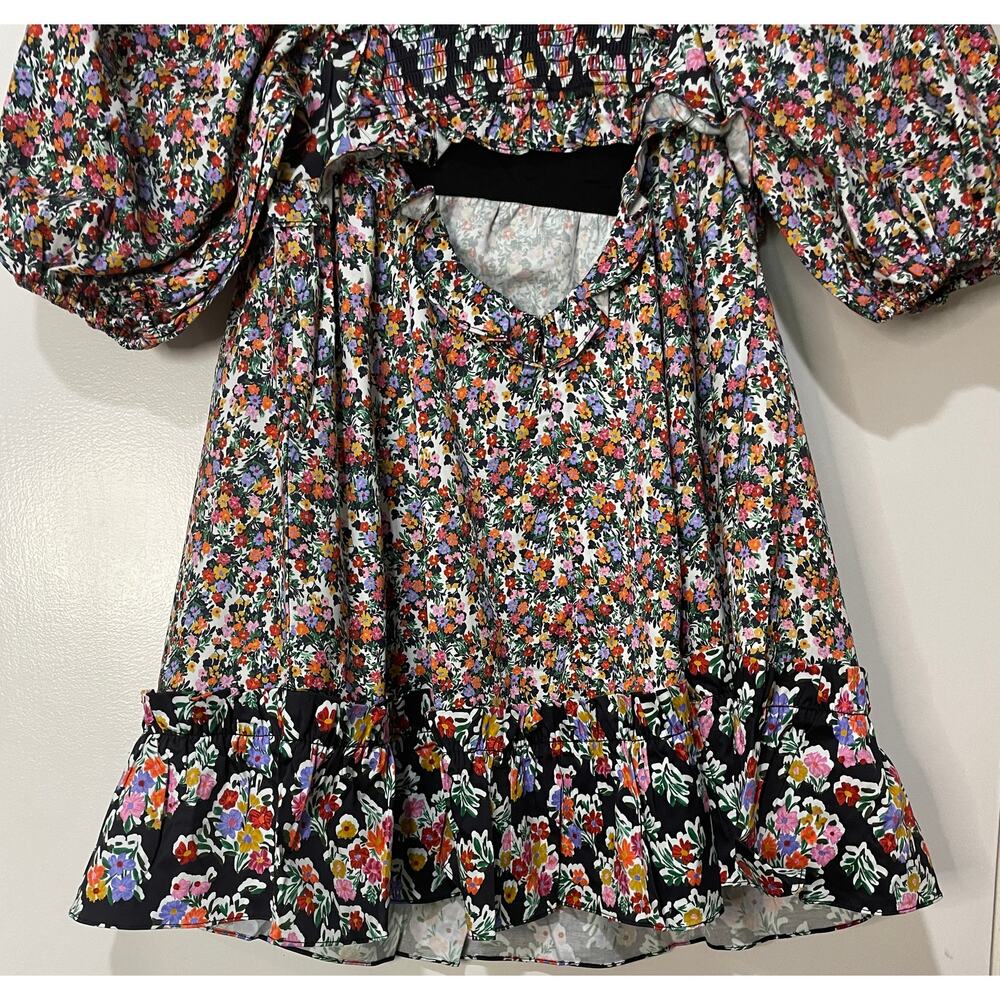 For Love & Lemons Hudson Mini Dress Black Floral Size Medium NWT Stretchy Back - Picture 13 of 15